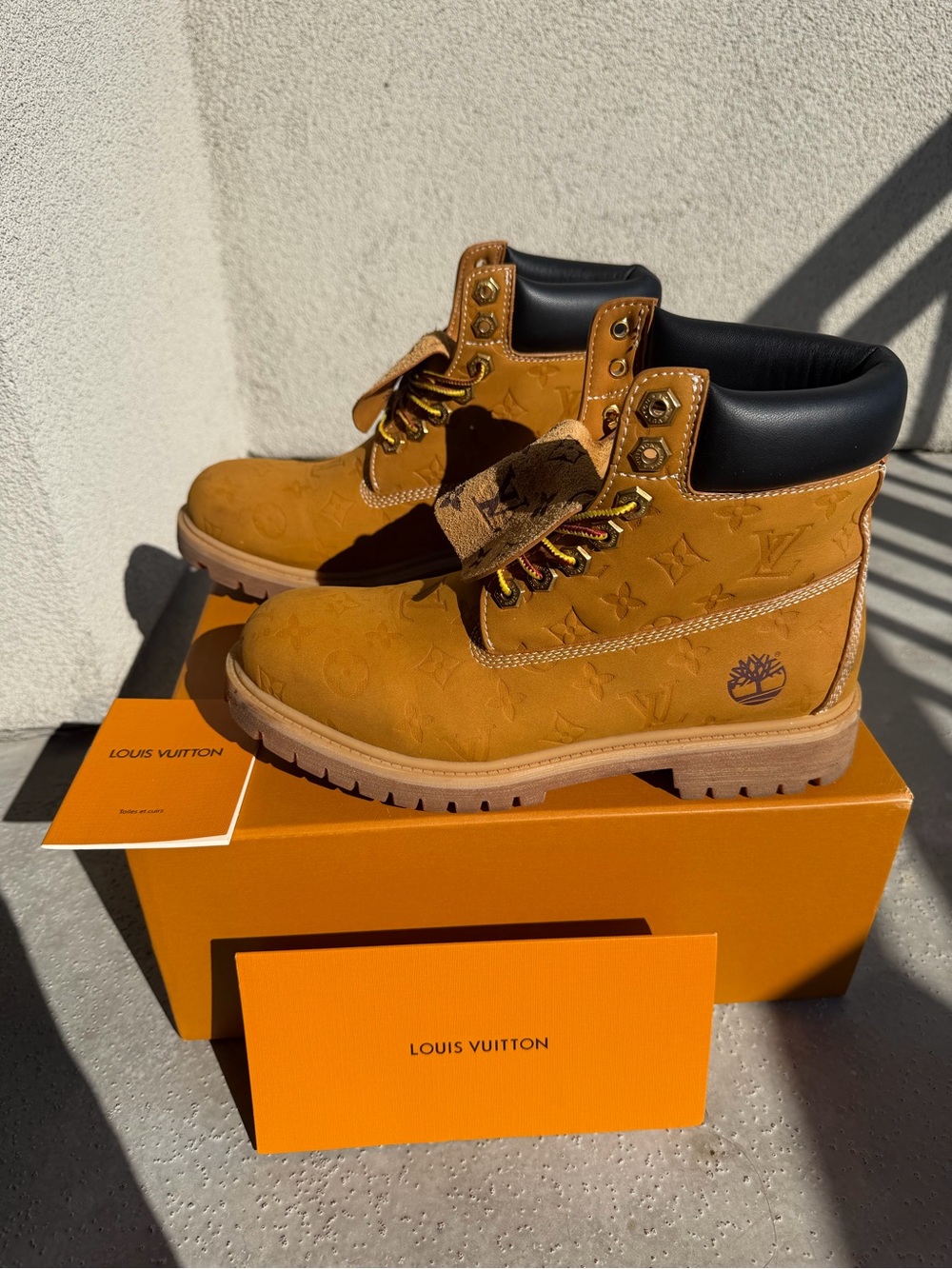Louis Vuitton + Timberland/Tan Monogram Work Boots Size 45 / US 11 + Box